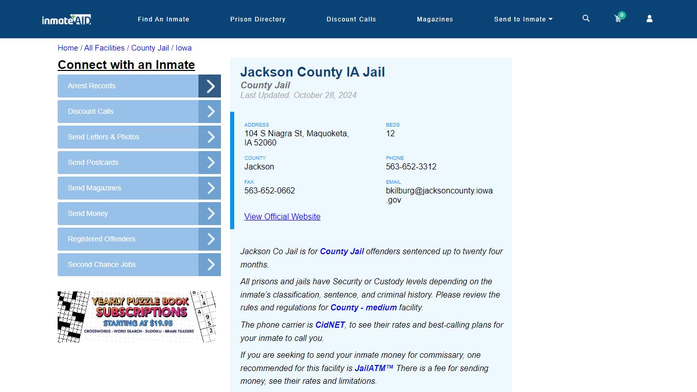 Jackson County IA Jail - Inmate Locator