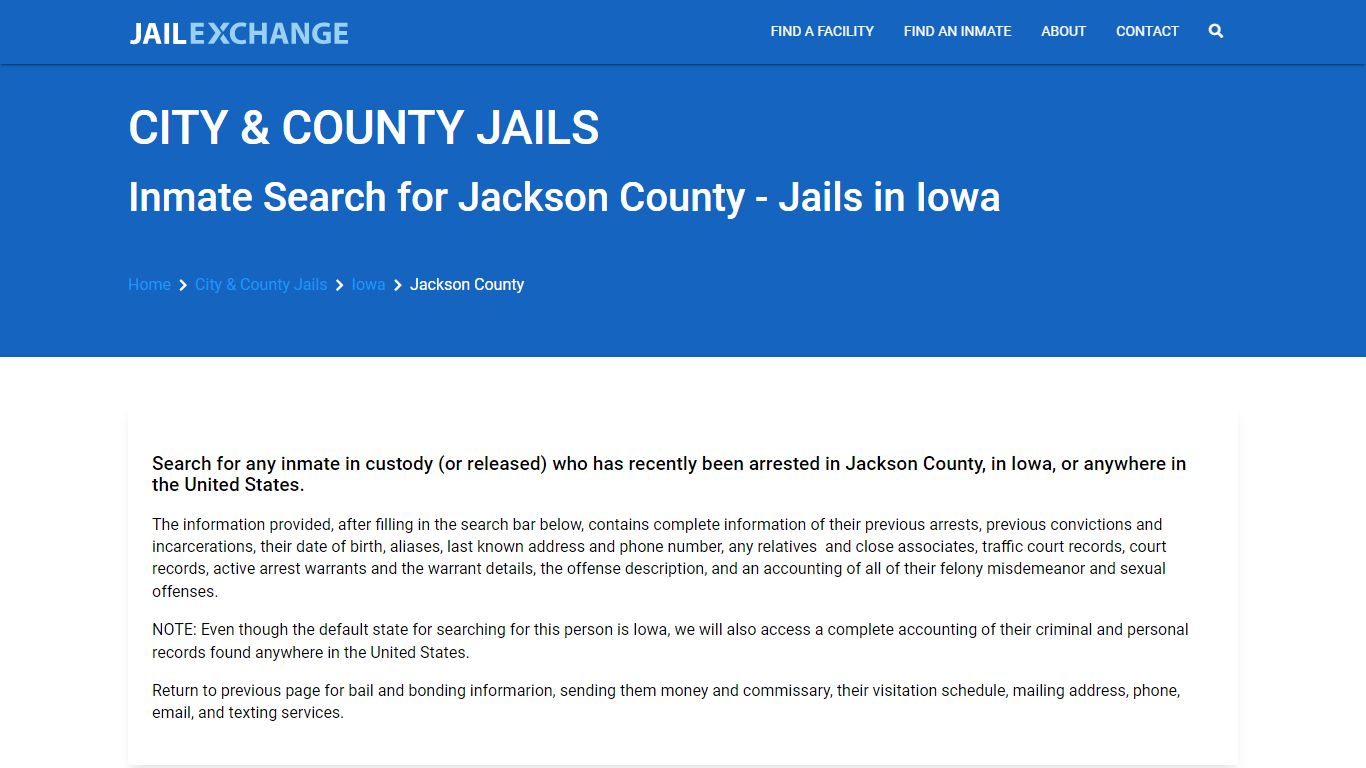 Locate an inmate in Jackson County, Iowa - Jail Exchange